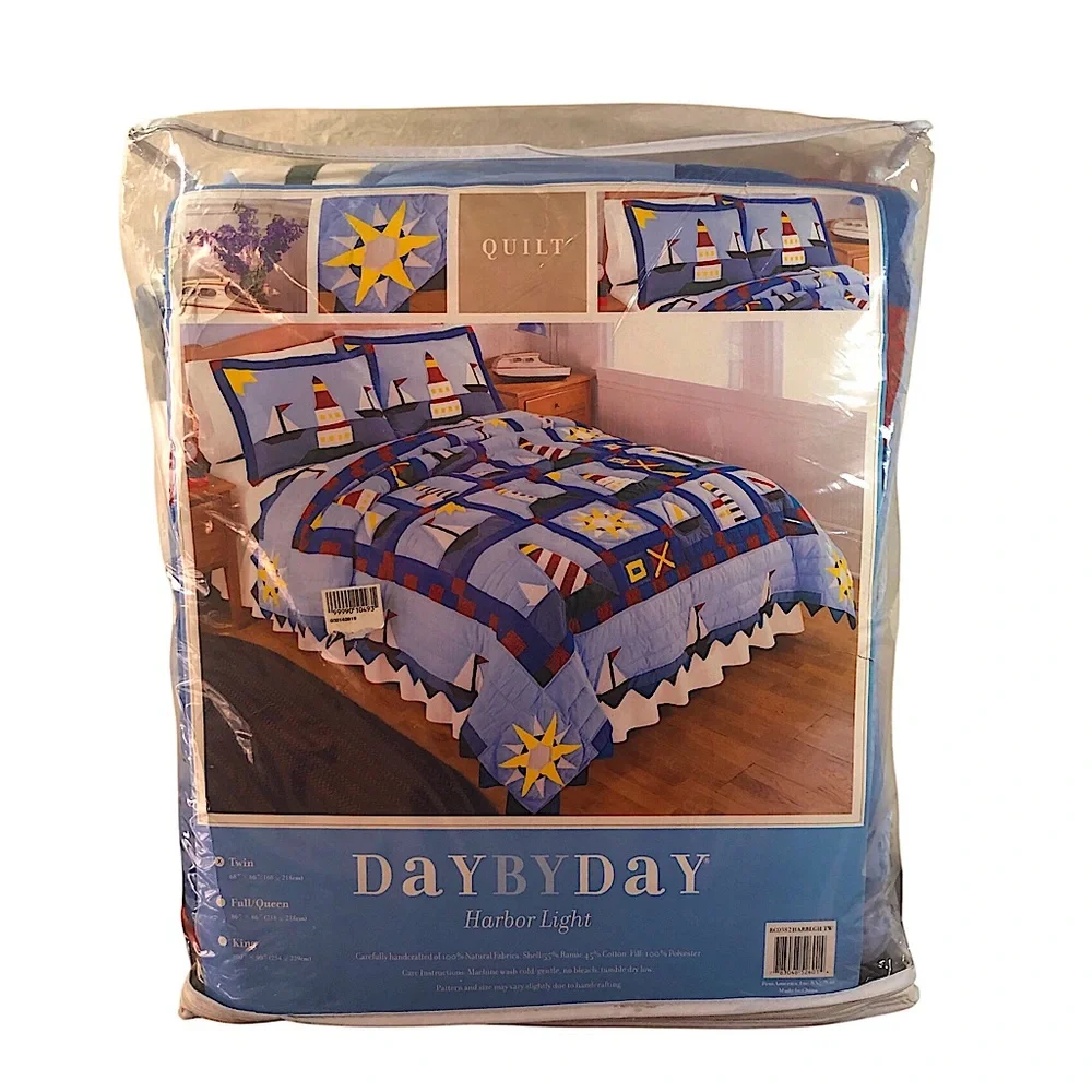 Day By Day Handcrafting 100% Natural Fabrics Nautical Themed Quilt Twin 68”x 86”